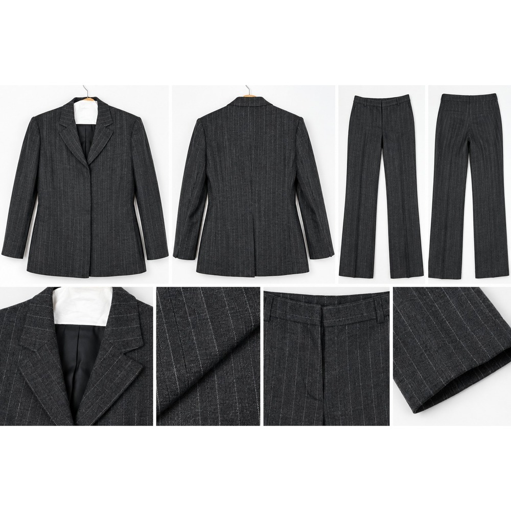 Emporio Armani 2-Piece Blazer & Pants Suit Set Womens size 4 27W Gray Pinstriped